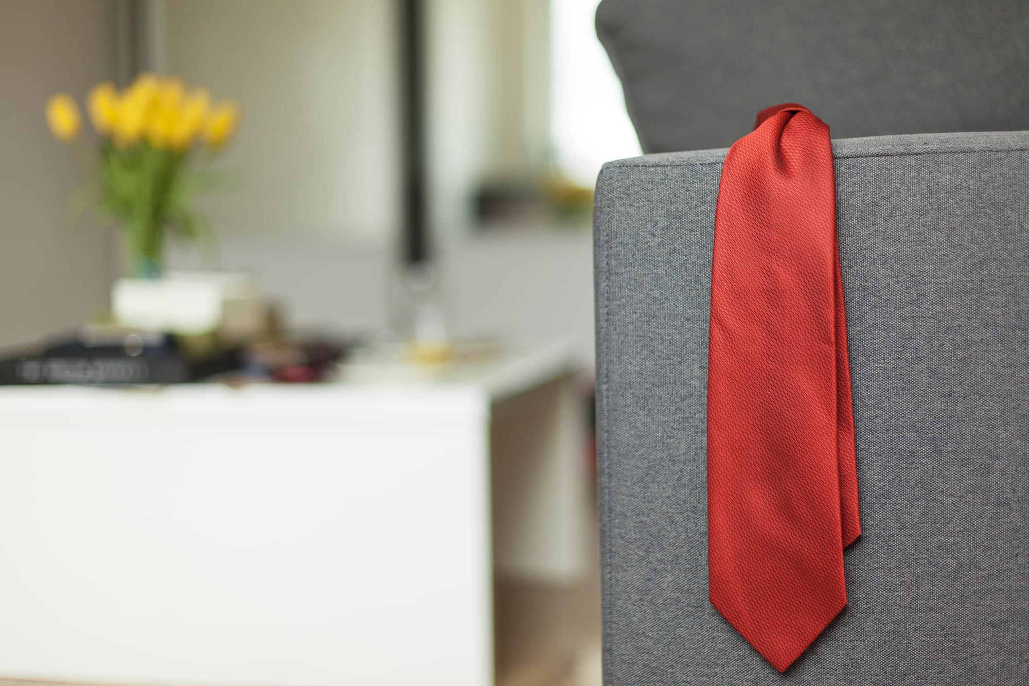 red necktie with blurred background