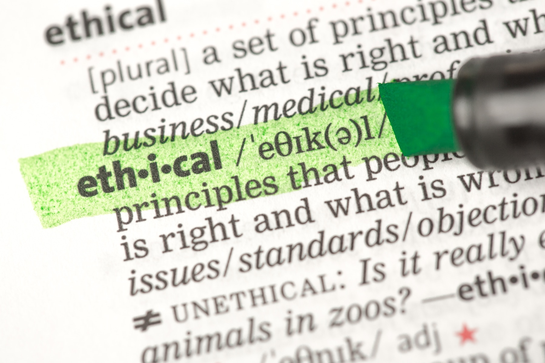 ethical definition highlighted green